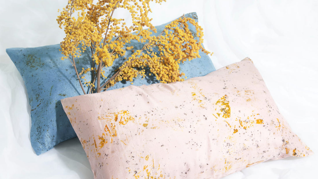 Ensemble de taies d'oreillers en soie biologique, bleue et rose pâle