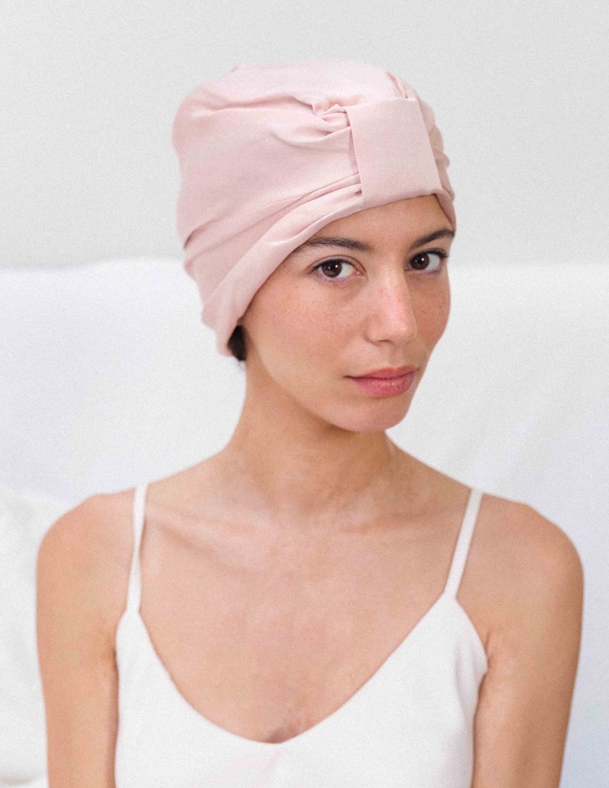 Turban en soie bio Colibri, couleur rose pâle