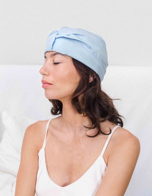 Turban en soie bio Jodhpur, couleur bleue