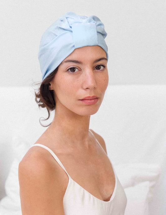 Turban en soie bio Jodhpur, couleur bleue